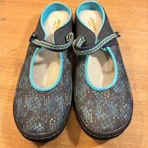 Jambu Black & Teal Patterned Mary Jane Walking Shoes